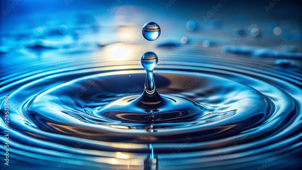 Slow Motion Water Drops Falling into Blue Surface - Long Exposure Effect for Stock Photos Slow Motion Water Drops Falling into Blue Surface - Long Exposure Effect for Stock Photos