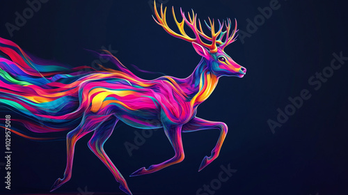 Abstract Colorful Deer Running with Swirls and Stripes Digital Art