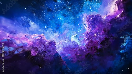 Wallpaper Mural A close-up view of a night sky with swirling purple and blue clouds, dotted with white stars Torontodigital.ca