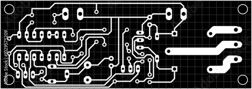 Tracing conductors of printed circuit board
of electronic device. Vector computer engineering technical 
drawing of pcb. Electric technic cad background with grid.