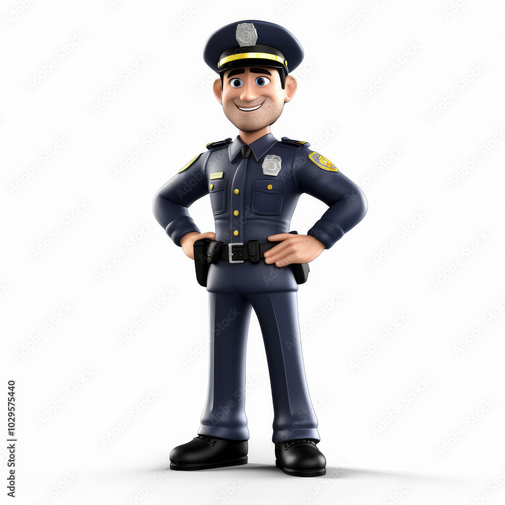 Smiling Cartoon Police Officer Illustration in Uniform | Law Enforcement Character for Kids' Educational Materials or Safety Campaigns Smiling Cartoon Police Officer Illustration in Uniform | Law Enforcement Character for Kids' Educational Materials or Safety Campaigns