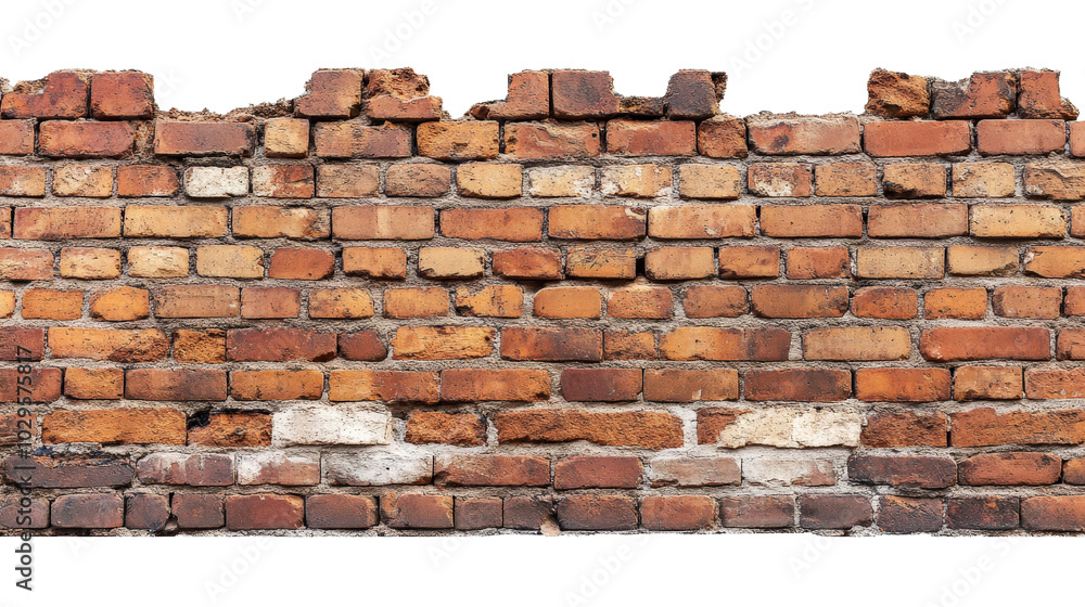 Obraz premium Old rustic brick wall with weathered, red and orange bricks, showcasing texture and history. Perfect for backgrounds or architectural themes.