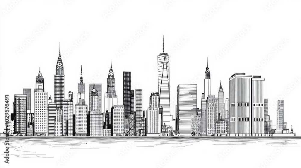 Fototapeta premium Abstract Black and White City Skyline Illustration