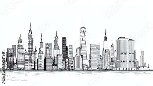 Abstract Black and White City Skyline Illustration