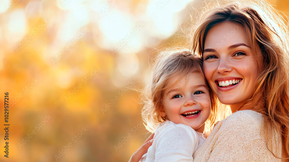 Obraz premium Happy Young Mother on Pastel Background, Space for Copy