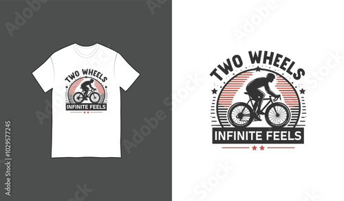 T-shirt design with the text 'Two Wheels, Infinite Feels'