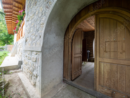 The entrance to Lepsa Monastery, Vrancea County, Romania photo