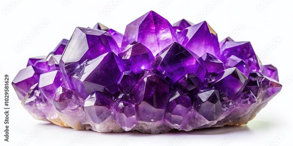 Stunning Amethyst Gemstone Isolated on White Background - Mineralogy and Gemstones Concept for Stock Photography Stunning Amethyst Gemstone Isolated on White Background - Mineralogy and Gemstones Concept for Stock Photography