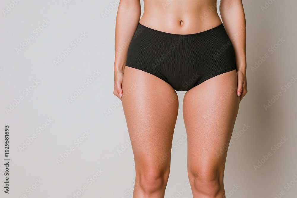 Front view of woman in black high-waist shorts, bare torso, toned legs, natural lighting, neutral background, body confidence, minimalism, beauty details, copy space for text.
Front view of woman in black high-waist shorts, bare torso, toned legs, natural lighting, neutral background, body confidence, minimalism, beauty details, copy space for text.