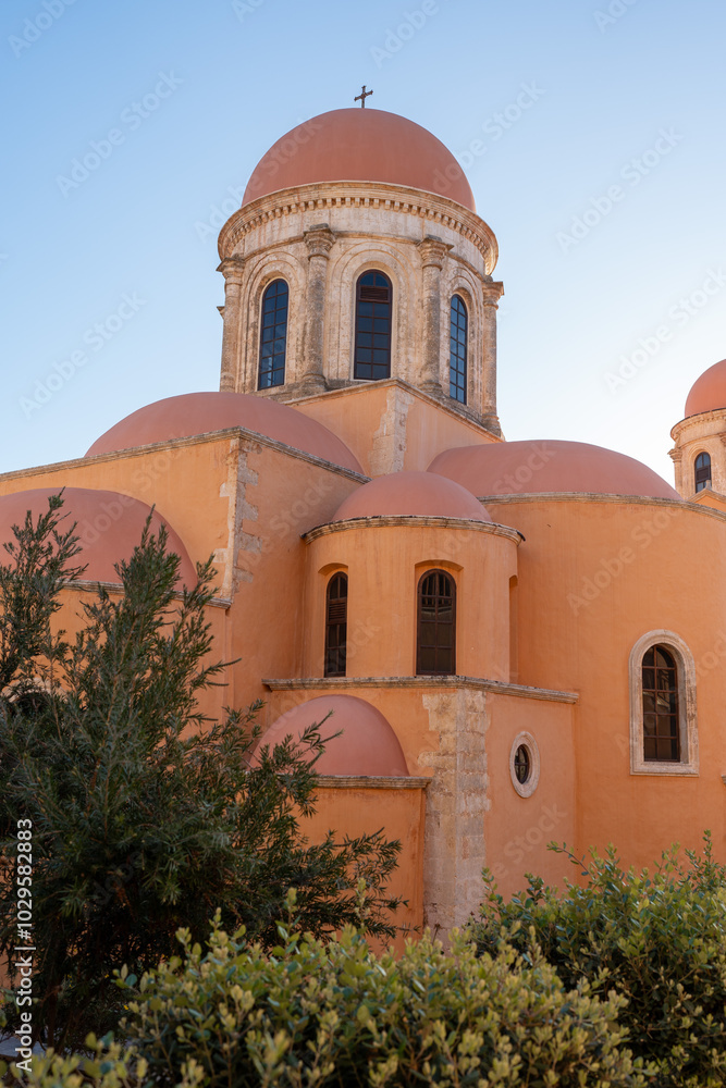 Fototapeta premium Sunset view of a temple in Greece on the island of Crete. Crete, Greece