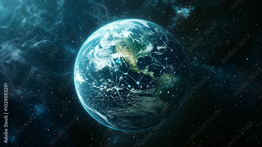Earth With Interconnected Network of Lines and Lights in Space Earth With Interconnected Network of Lines and Lights in Space