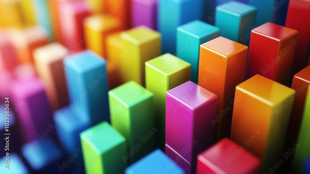 Array of colorful 3D bars arranged in a pattern, creating a visually striking and dynamic effect. Array of colorful 3D bars arranged in a pattern, creating a visually striking and dynamic effect.