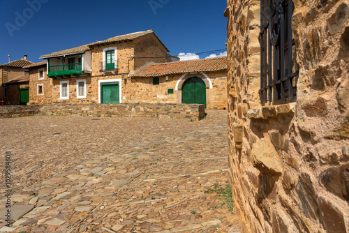 Streets of Castrillo de los Polvazares village with the typical houses, Astorga, Leon, Spain.