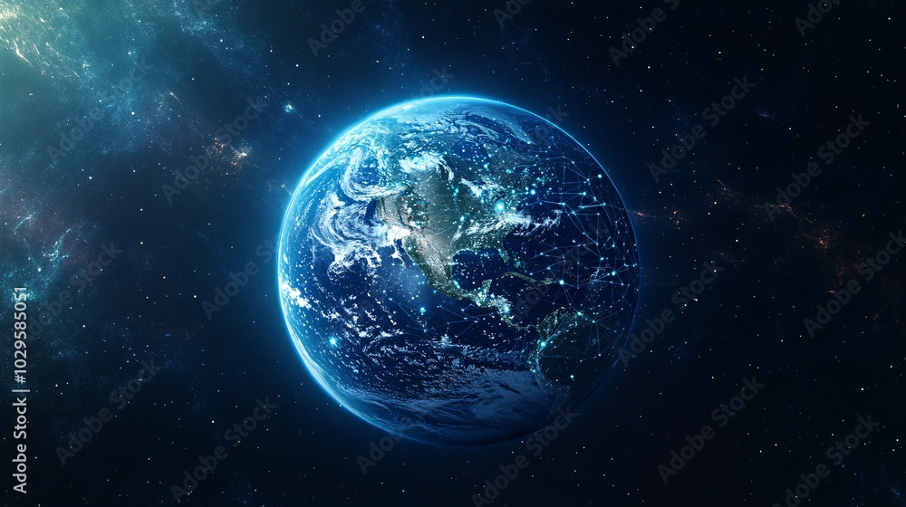 Obraz premium Earth Globe with Interconnected Network Lines in Space