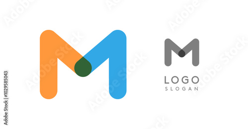 Soft rounded trendy logo, geometric colorful letter M with a modern tech feel, playful monogram design for corporate identity, creative branding, logotype template. Vector logotype