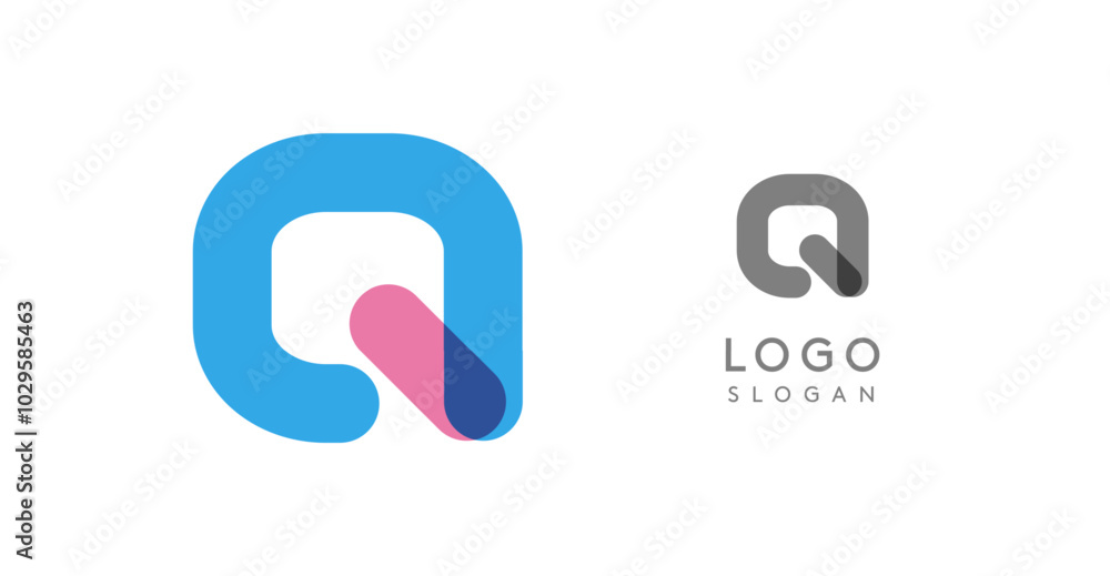 Soft rounded trendy logo, geometric colorful letter Q with a modern tech feel, playful monogram design for corporate identity, creative branding, logotype template. Vector logotype Soft rounded trendy logo, geometric colorful letter Q with a modern tech feel, playful monogram design for corporate identity, creative branding, logotype template. Vector logotype
