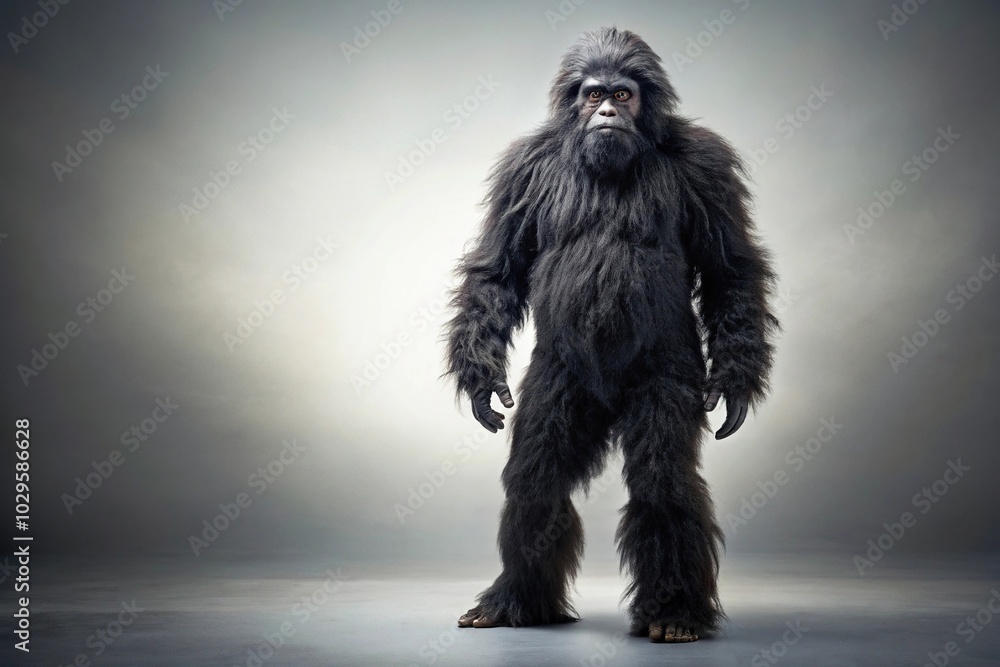 Mysterious dark fur creature against white backdrop Mysterious dark fur creature against white backdrop