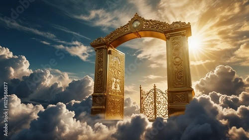Obraz na płótnie 天国の門：雲上に輝く黄金の入り口 - 希望と神秘の境界線を越えて