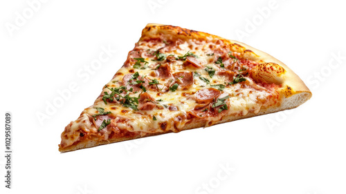 Appetizing slice of pizza on isolated background, template for designer project, PNG for mockup