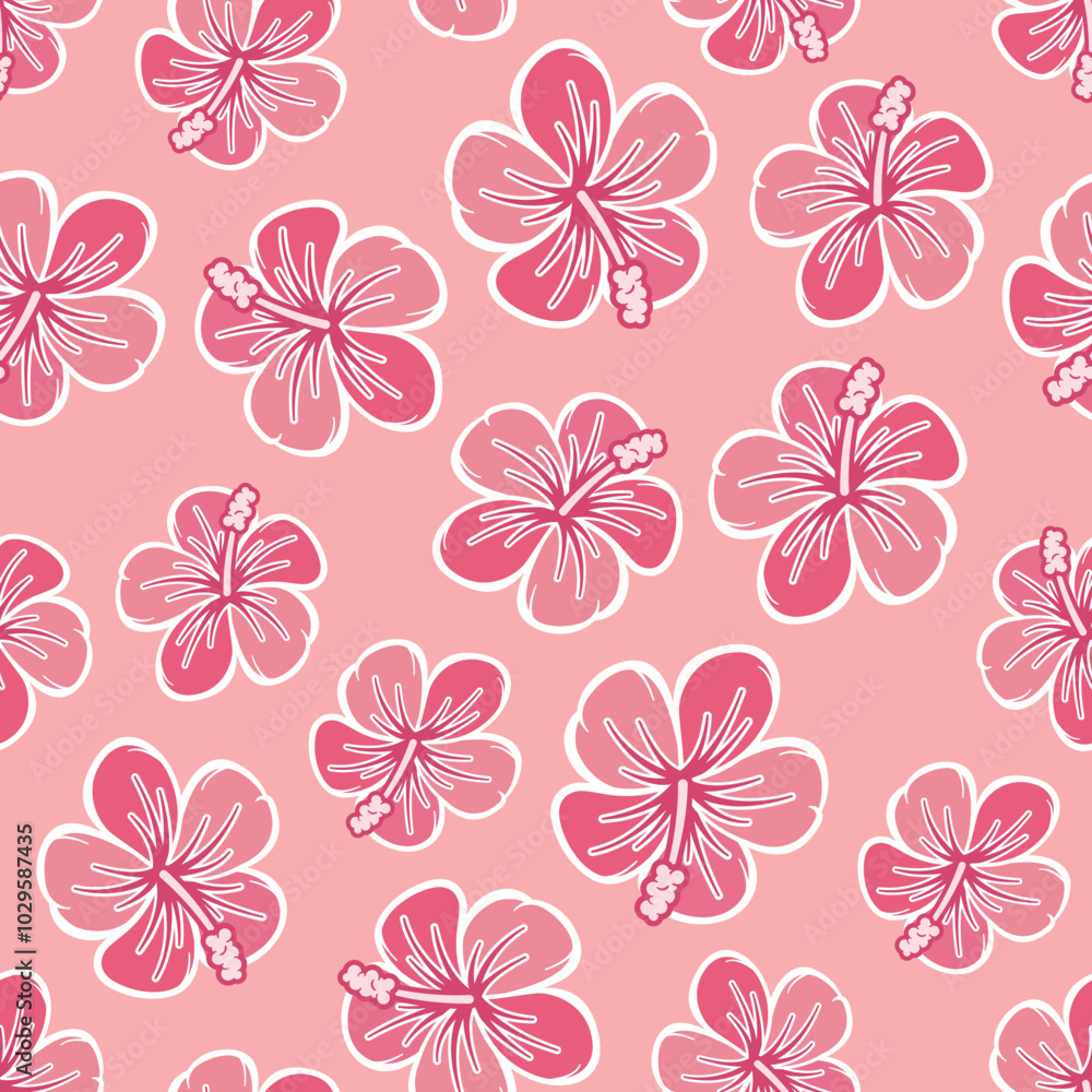 Hawaiian Flower, Hawaii Pattern, Hibiscus Flower, Flower Pattern, Pink Flower, Hawaiian Flower Pattern, Seamless Pattern, Vector Illustration Hawaiian Flower, Hawaii Pattern, Hibiscus Flower, Flower Pattern, Pink Flower, Hawaiian Flower Pattern, Seamless Pattern, Vector Illustration