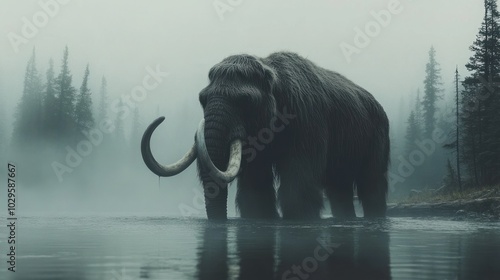 Ancient mammoth: A striking portrait of a mammoth, highlighting its immense size and fur-covered body, offering a glimpse into the past and the impressive characteristics of this ancient species.
