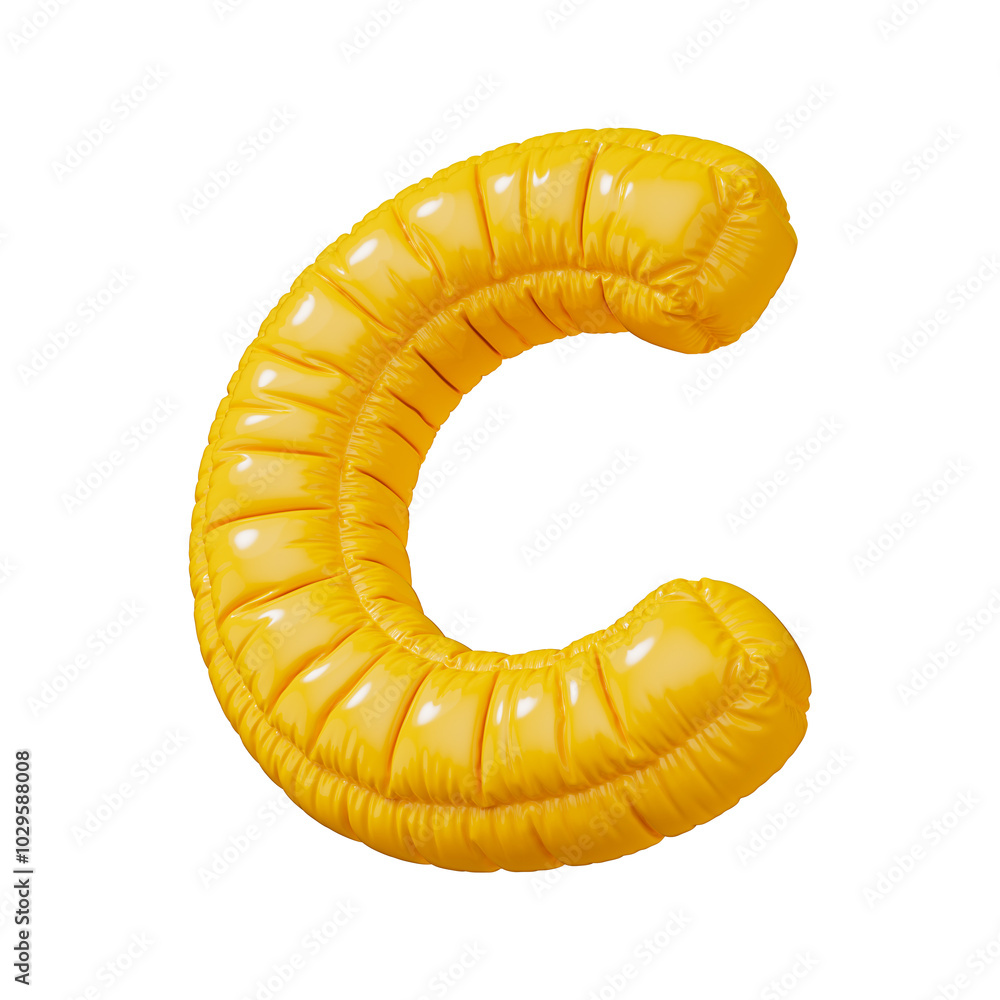 C. Yellow volumetric letter C with a glossy texture. Letter in the form of a balloon isolated on a transparent background. PNG 3D render. Letter of the Latin alphabet. C. Yellow volumetric letter C with a glossy texture. Letter in the form of a balloon isolated on a transparent background. PNG 3D render. Letter of the Latin alphabet.