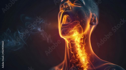 Gastroesophageal Reflux Disease (GERD): The Heartburn and Regurgitation - Imagine a person with highlighted esophagus showing reflux, experiencing heartburn and regurgitation