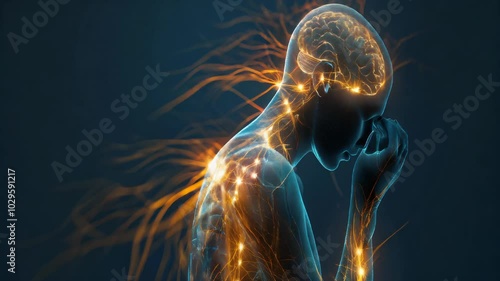 Multiple Sclerosis (MS): The Numbness and Tingling - Imagine a person with highlighted nervous system showing demyelination, experiencing numbness and tingling