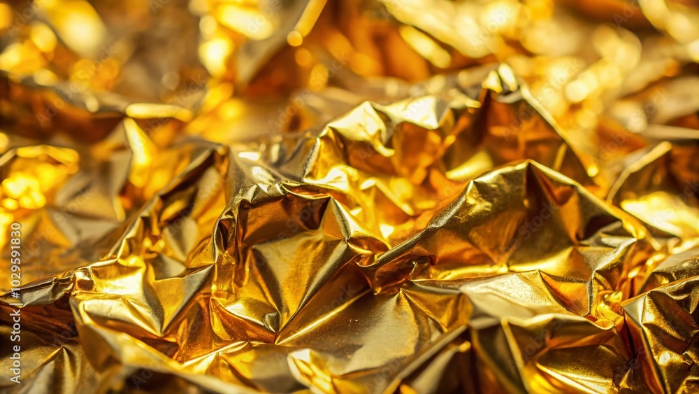 Stunning Macro Photography of Shimmering Metallic Gold Foil with Intricate Textures and Reflections for Artistic and Stunning Macro Photography of Shimmering Metallic Gold Foil with Intricate Textures and Reflections for Artistic and