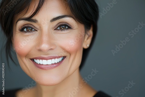 Close-up portrait of a woman. Background with selective focus and copy space for text