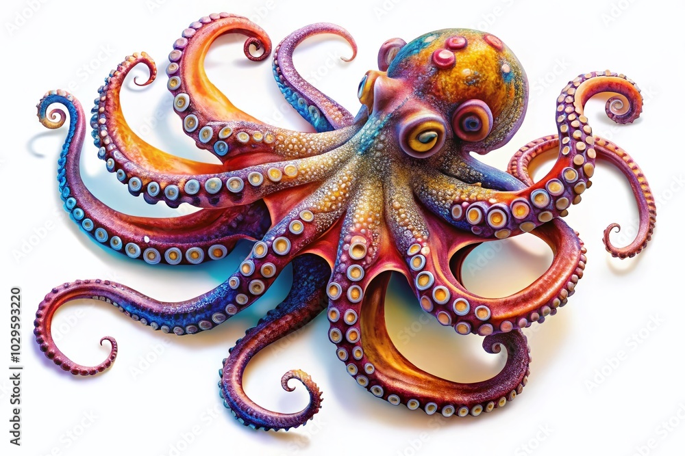 Stunning Octopus on White Isolated Background for Marine Life Photography Stunning Octopus on White Isolated Background for Marine Life Photography