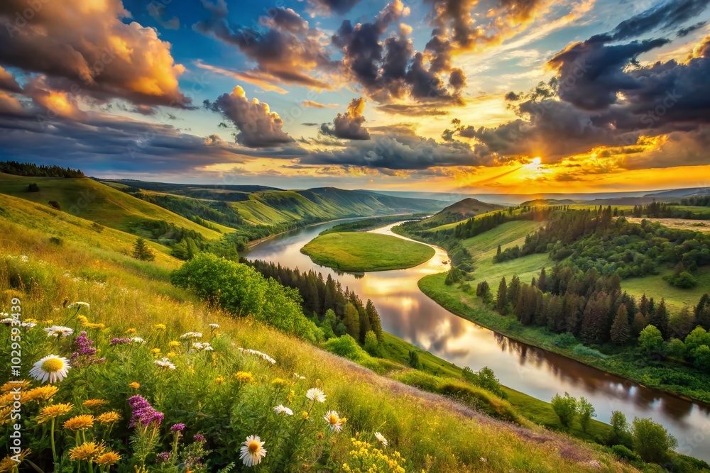 Naklejka premium Stunning Panoramic Landscape in Square Orientation for Nature Enthusiasts