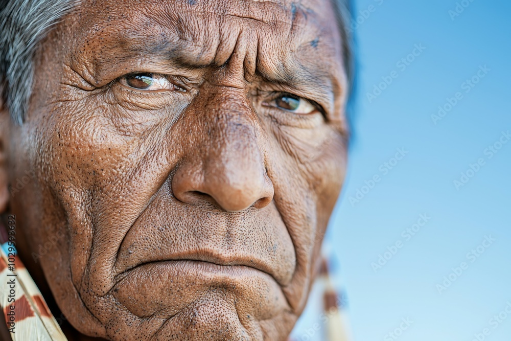 Portrait of a person of a Native American from the USA. Background with selective focus and copy space for text Portrait of a person of a Native American from the USA. Background with selective focus and copy space for text