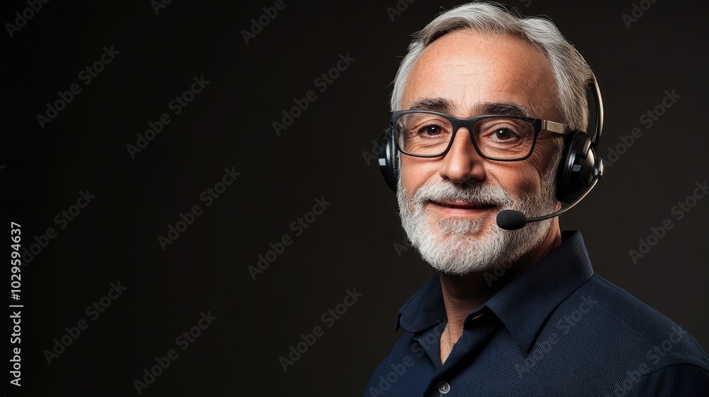 Portrait of a senior call center agent offering customer support with a headset. High resolution illustration Portrait of a senior call center agent offering customer support with a headset. High resolution illustration