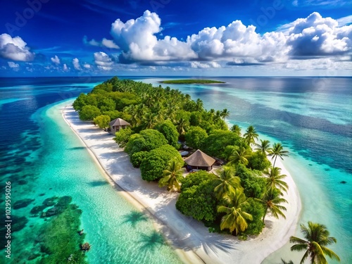 Stunning Rannalhi Maldives Beach Scene with Crystal Clear Water and Lush Greenery photo