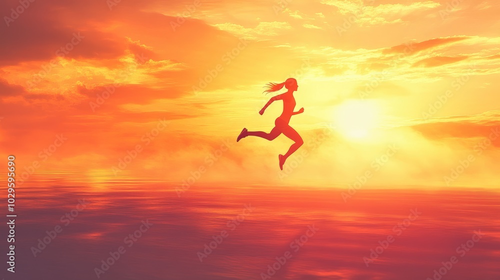 A runner in mid-stride at sunrise, capturing the essence of health, energy, and motivation in a fitness-themed image A runner in mid-stride at sunrise, capturing the essence of health, energy, and motivation in a fitness-themed image