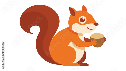 Vector illustration of a squirrel holding a nut in its paws on a transparent background.