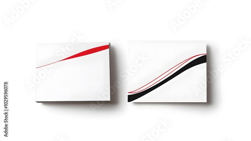 Two White Cards with Red and Black Curved Lines