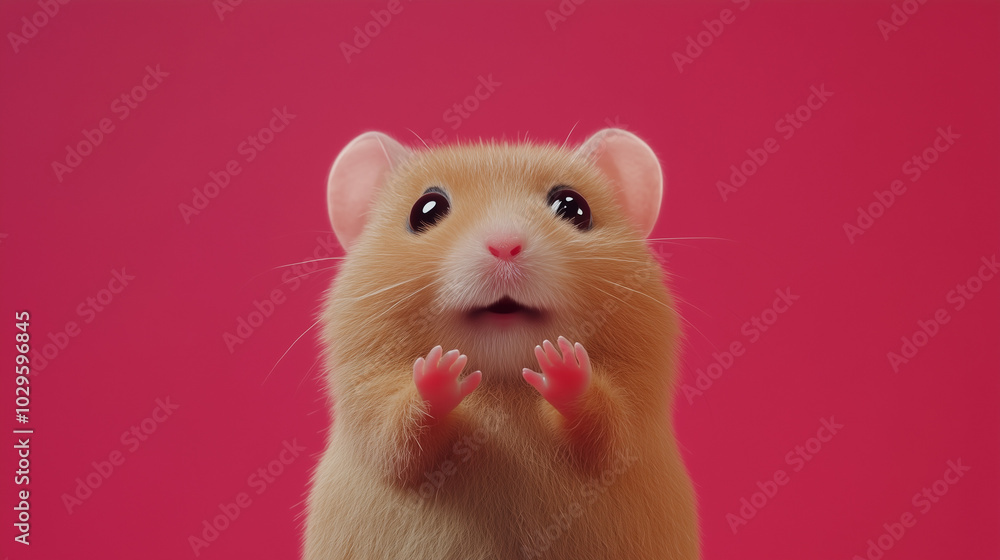 Cute Hamster with Big Eyes on Pink Background Cute Hamster with Big Eyes on Pink Background
