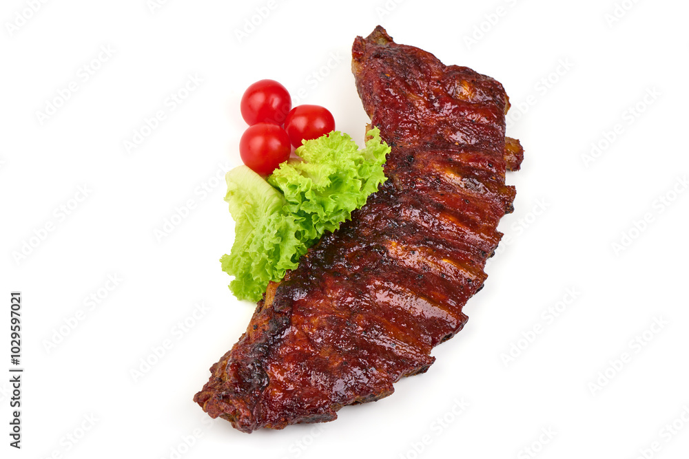 Delicious Grilled Ribs with bbq sauce, isolated on a white background. Close-up. Delicious Grilled Ribs with bbq sauce, isolated on a white background. Close-up.