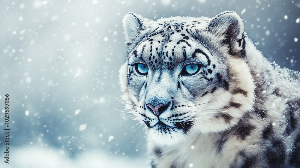 Fototapeta premium Snow Leopard in Winter: A Majestic Creature
