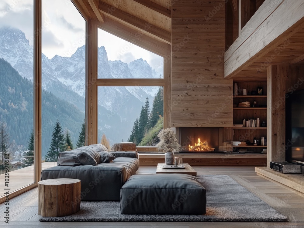 Modern Living Room with Mountain View Modern Living Room with Mountain View