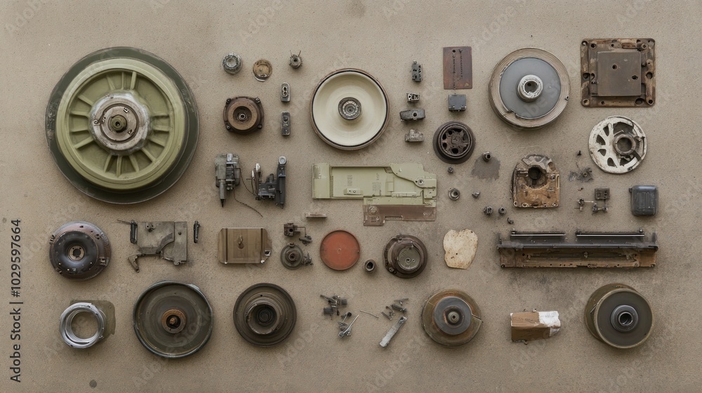Collection of Old Industrial Machine Parts on a Wall Collection of Old Industrial Machine Parts on a Wall