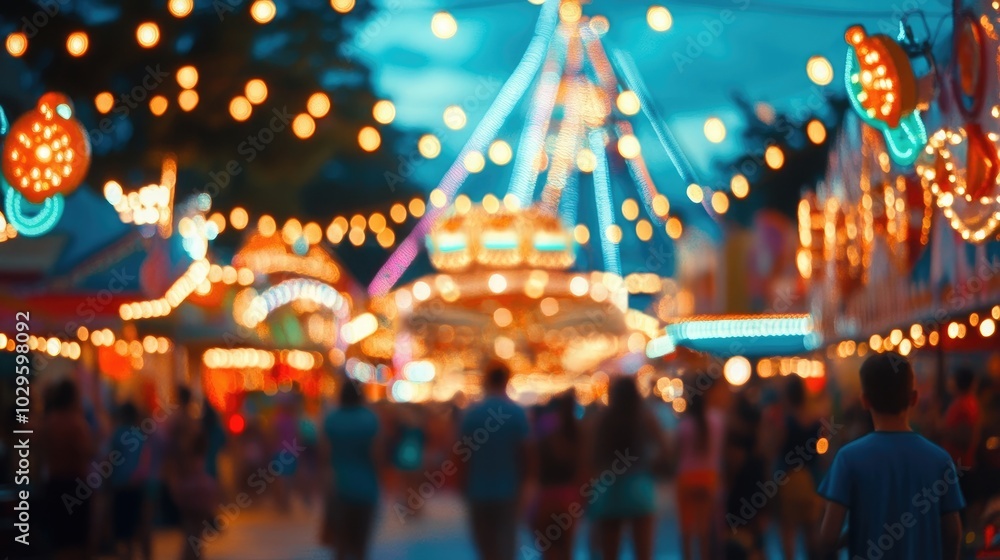 A lively outdoor festival with vibrant lights and decorations capturing the energetic crowd and festive spirit. High resolution illustration A lively outdoor festival with vibrant lights and decorations capturing the energetic crowd and festive spirit. High resolution illustration
