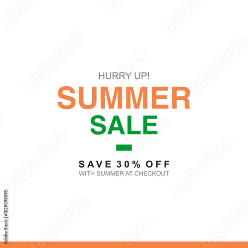 HURRY UP SUMMER SALE SAVE 30% OFF WITH SUMMER AT CHECKOUT VECTOR DISCOUNT BANNER