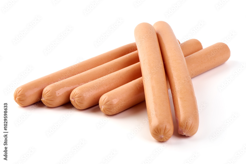 Hot dog sausages, isolated on white background. Hot dog sausages, isolated on white background.
