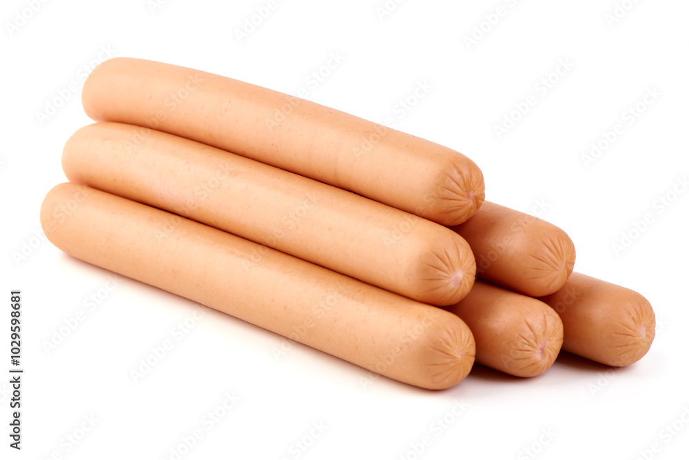 Hot dog sausages, isolated on white background. Hot dog sausages, isolated on white background.