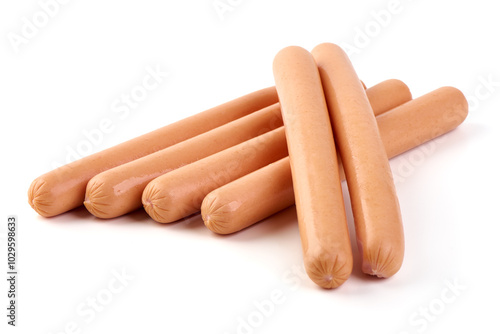 Hot dog sausages, isolated on white background.