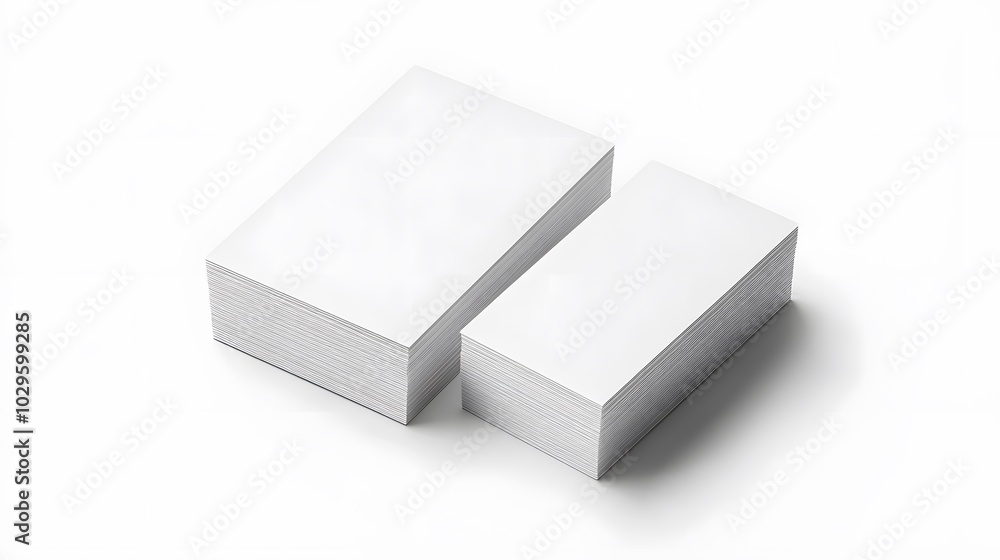 Two Stacks of Blank White Business Cards on a White Background Two Stacks of Blank White Business Cards on a White Background
