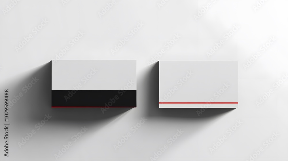 Two White Paper Card with Red Lines and Black Bottom Two White Paper Card with Red Lines and Black Bottom